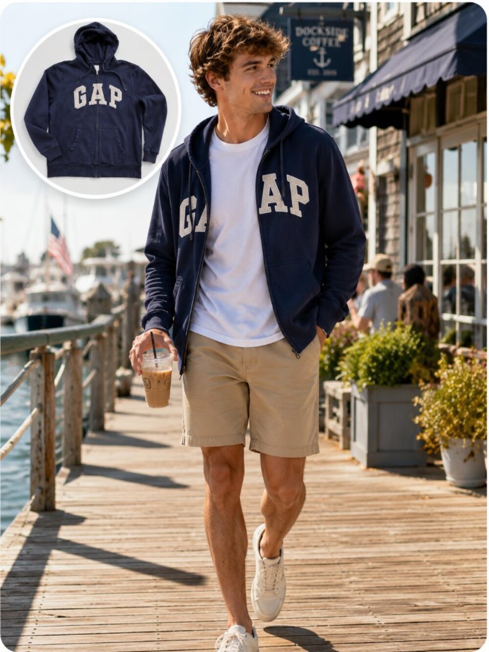 Gap Men’s Full Zip Hoodie Y2K Inspired Size L Navy Blue
